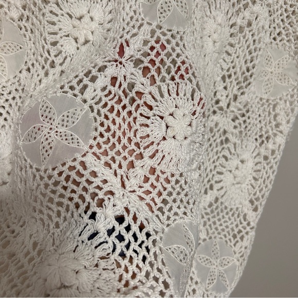 Crochet V-Neck Sweater women’s size Lrg  sand Dollar Cotton open Knit 3/4 Sleeve - Picture 5 of 9